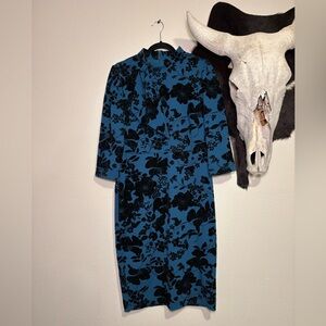 Liz Claiborne Blue and Black Floral Dress